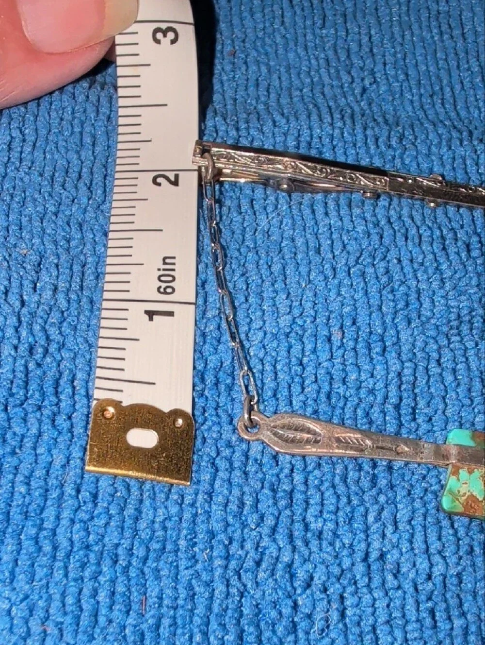 Vintage Silver-tone Axe Tie Clip with Turquoise Accent